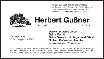 Traueranzeige von Herbert Gußner von Pegnitz-Zeitung